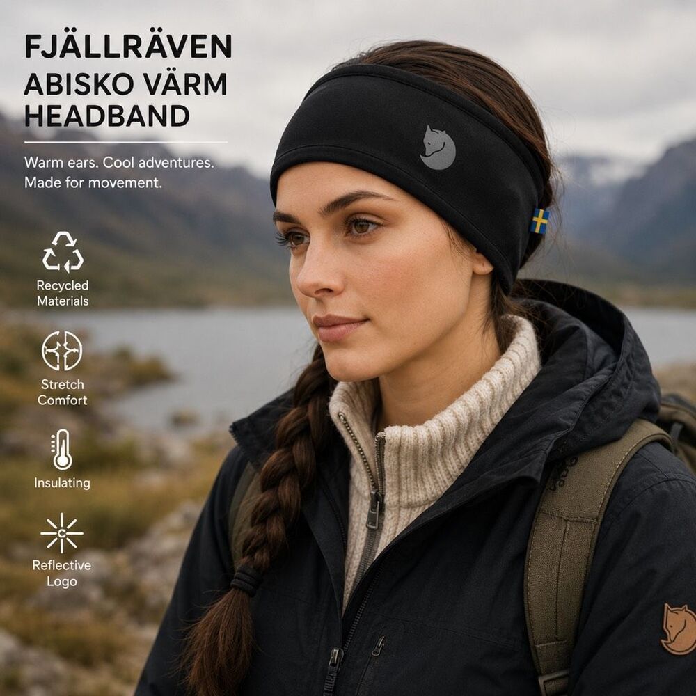 Fjallraven Abisko Värm Black Insulated Stretch Headband NWT Unisex